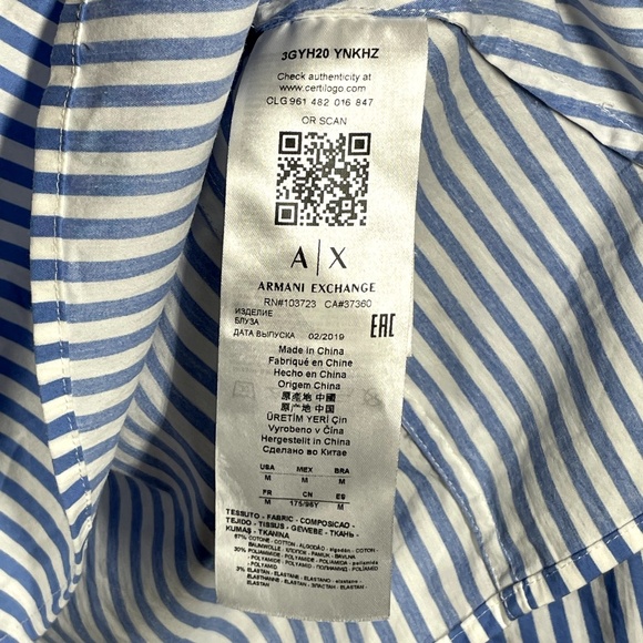 Armani Exchange Shirt Womens Medium blue white designer pop pull over blouse - Picture 3 of 9